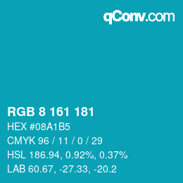カラーコード: RGB 8 161 181 | qconv.com