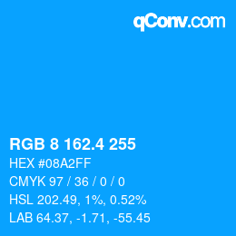 カラーコード: RGB 8 162.4 255 | qconv.com