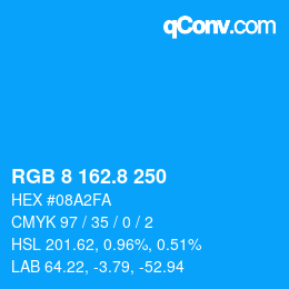 カラーコード: RGB 8 162.8 250 | qconv.com