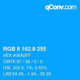 カラーコード: RGB 8 162.8 255 | qconv.com