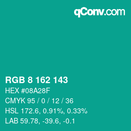 カラーコード: RGB 8 162 143 | qconv.com