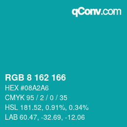 颜色代码: RGB 8 162 166 | qconv.com