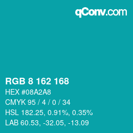 カラーコード: RGB 8 162 168 | qconv.com