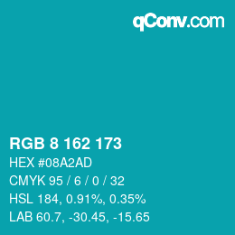 Color code: RGB 8 162 173 | qconv.com