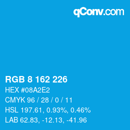 カラーコード: RGB 8 162 226 | qconv.com