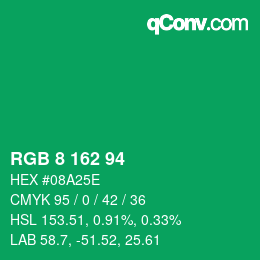Color code: RGB 8 162 94 | qconv.com
