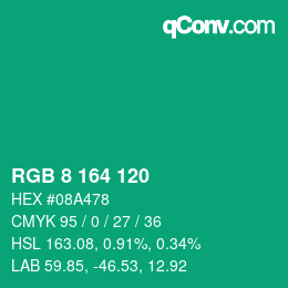 カラーコード: RGB 8 164 120 | qconv.com