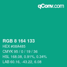 Color code: RGB 8 164 133 | qconv.com