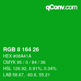 Color code: RGB 8 164 26 | qconv.com