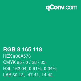 Color code: RGB 8 165 118 | qconv.com