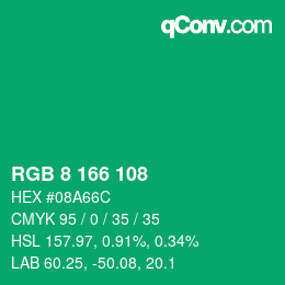 Color code: RGB 8 166 108 | qconv.com