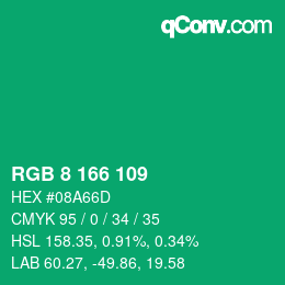 Color code: RGB 8 166 109 | qconv.com