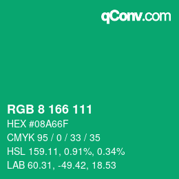 Color code: RGB 8 166 111 | qconv.com