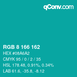 Color code: RGB 8 166 162 | qconv.com
