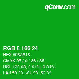 Color code: RGB 8 166 24 | qconv.com