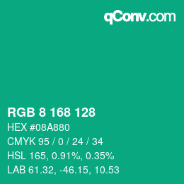 Color code: RGB 8 168 128 | qconv.com