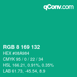 Color code: RGB 8 169 132 | qconv.com