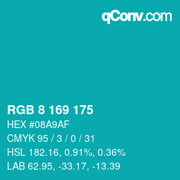 カラーコード: RGB 8 169 175 | qconv.com