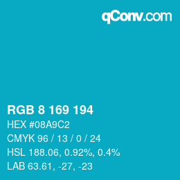 Color code: RGB 8 169 194 | qconv.com
