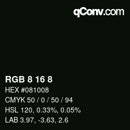 カラーコード: RGB 8 16 8 | qconv.com