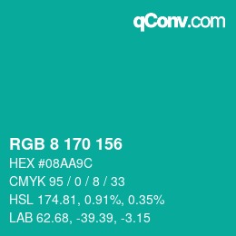 Color code: RGB 8 170 156 | qconv.com