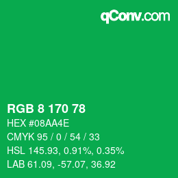 カラーコード: RGB 8 170 78 | qconv.com