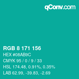 カラーコード: RGB 8 171 156 | qconv.com