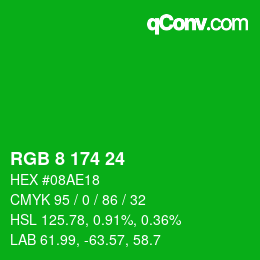 Color code: RGB 8 174 24 | qconv.com