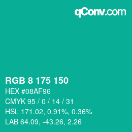 カラーコード: RGB 8 175 150 | qconv.com
