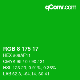 カラーコード: RGB 8 175 17 | qconv.com