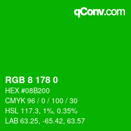 Color code: RGB 8 178 0 | qconv.com