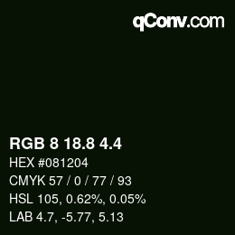 カラーコード: RGB 8 18.8 4.4 | qconv.com