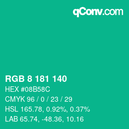 Color code: RGB 8 181 140 | qconv.com
