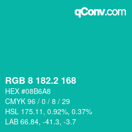 カラーコード: RGB 8 182.2 168 | qconv.com