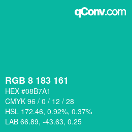 Color code: RGB 8 183 161 | qconv.com