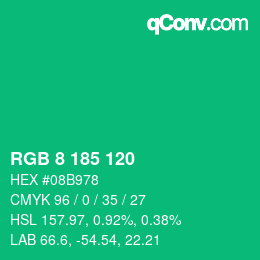 カラーコード: RGB 8 185 120 | qconv.com