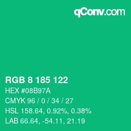 Color code: RGB 8 185 122 | qconv.com