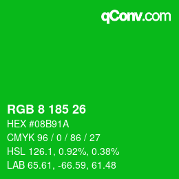 カラーコード: RGB 8 185 26 | qconv.com