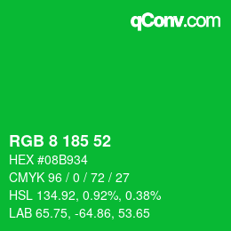 Color code: RGB 8 185 52 | qconv.com