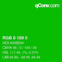 Color code: RGB 8 189 0 | qconv.com