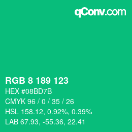 カラーコード: RGB 8 189 123 | qconv.com