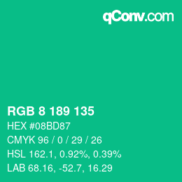 カラーコード: RGB 8 189 135 | qconv.com