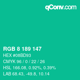 Color code: RGB 8 189 147 | qconv.com