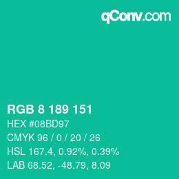 Color code: RGB 8 189 151 | qconv.com