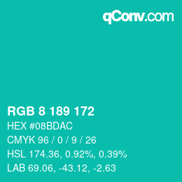 Color code: RGB 8 189 172 | qconv.com