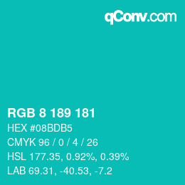 Color code: RGB 8 189 181 | qconv.com