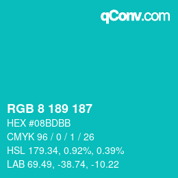 カラーコード: RGB 8 189 187 | qconv.com