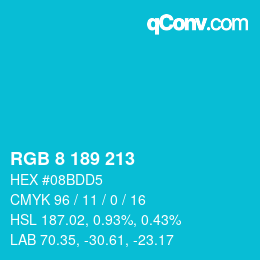 颜色代码: RGB 8 189 213 | qconv.com