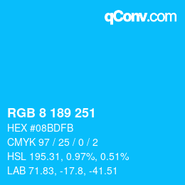 Color code: RGB 8 189 251 | qconv.com