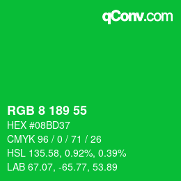 カラーコード: RGB 8 189 55 | qconv.com